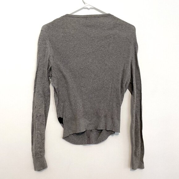 CABI Applique Cardigan 100 Gray Black Crochet Lace Preppy 100% Cotton Sweater S - Picture 11 of 16
